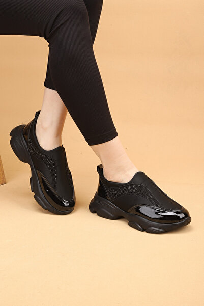 Nilsa Shoes Γυναικεία παπούτσια περπατήματος με ψηλή σόλα σε μαύρο χρώμα και ...