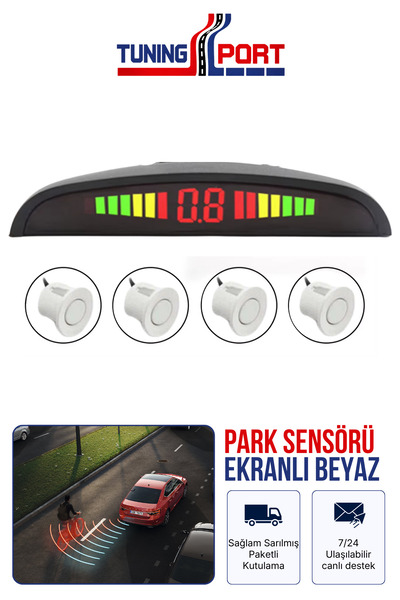 TuningPort Ekranlı Park Sensörü 18 mm Beyaz Set Geri Görüş Park Sensörü