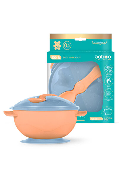 Baboo Pink Suction Bowl with Lid and Spoon 6 months+