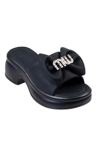 Guja 26Y453-1 Thick Heeled Platfom Sole Premium Slippers with Bow and Stones