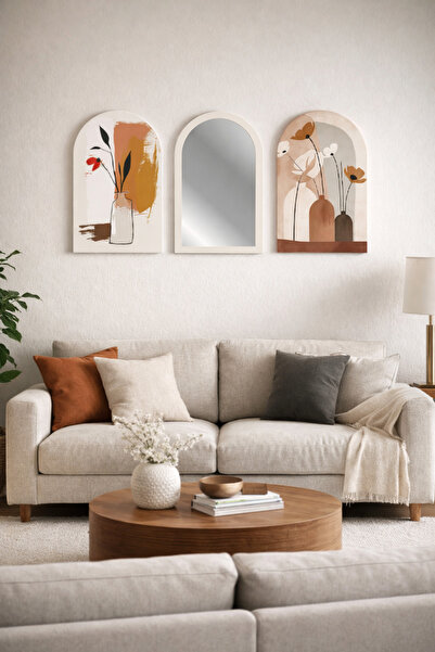 Rivon 3 Parça Kemerli MDF Tablo Seti Aynalı 43x26,5 cm 18 mm UV Baskı Boho Du...