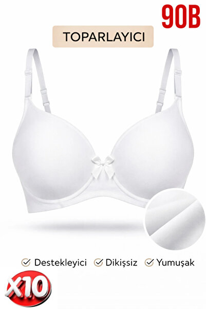 PRUSA İÇ GİYİM Women's Padded (Supported) Underwire Gathering White Bra X10 (...
