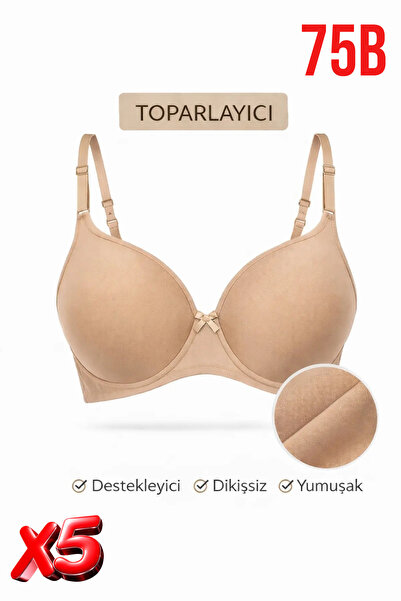 PRUSA İÇ GİYİM Women's Padded (Supported) Underwire Gathering Beige Bra X5 (5...