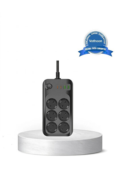 Vothoon Akım Korumalı 6'Lı Priz 2xUSB 2xType-C Çıkış Yüksek Gerilim Koruma Ço...