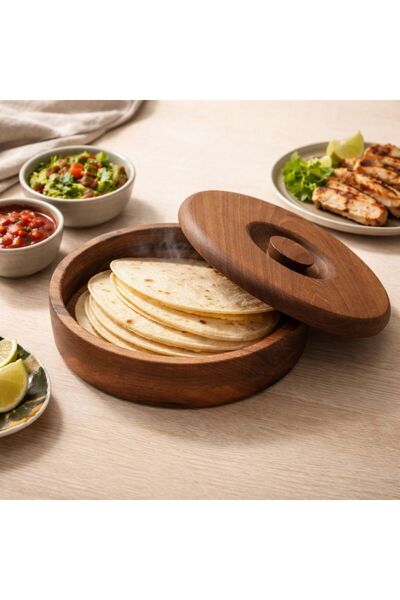 UZUN AHŞAP DEKORASYON Tortilla Ahşap Saklama Kabı [Çok Amaçlı]