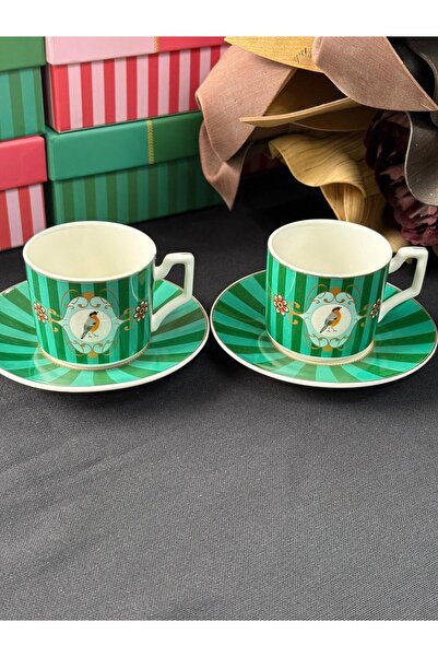 MD MİMOZA DEKOR Turkish Coffee Cup Love Bird Red for 2 People