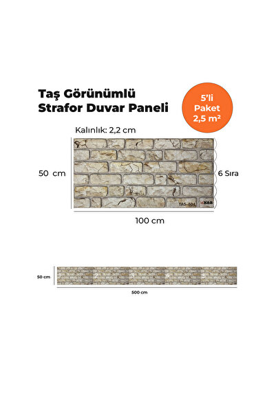 KnB Duvar Panelleri TAS-604 TAŞ GÖRÜNÜMLÜ 3D STRAFOR DUVAR PANELİ (5'Lİ PAKET)