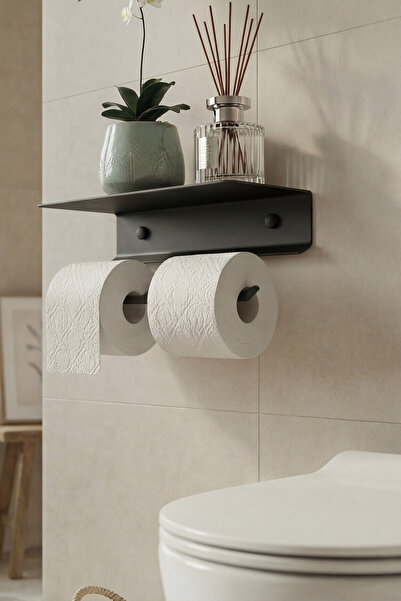 Zift Unique Mat Siyah Çiftli Tuvalet Kağıdı Askısı - Raflı 304 Paslanmaz - Ya...