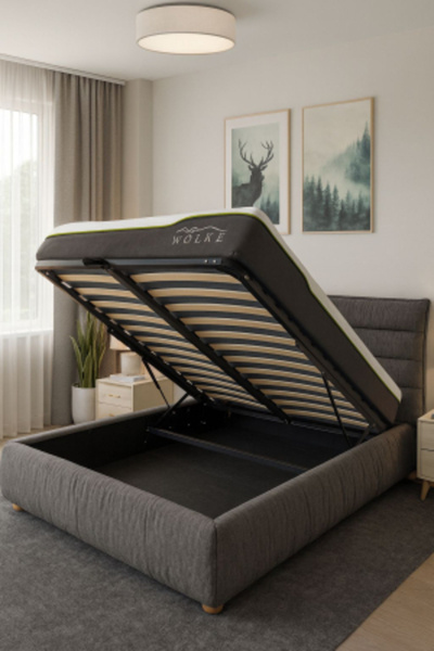 MarketMob Pat Prestige 180x200 Pat cu spațiu de depozitare tapițat Gri