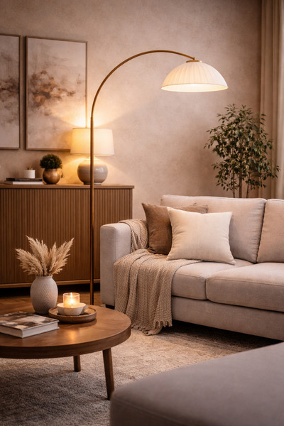 N.zone مصباح أرضي مودرن بتصميم منحني وقاعدة رخامية – إضاءة دافئة أنيقة لغرف ا...