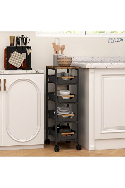 Razo Τρόλεϊ αποθήκευσης κουζίνας με ξύλινη επιφάνεια