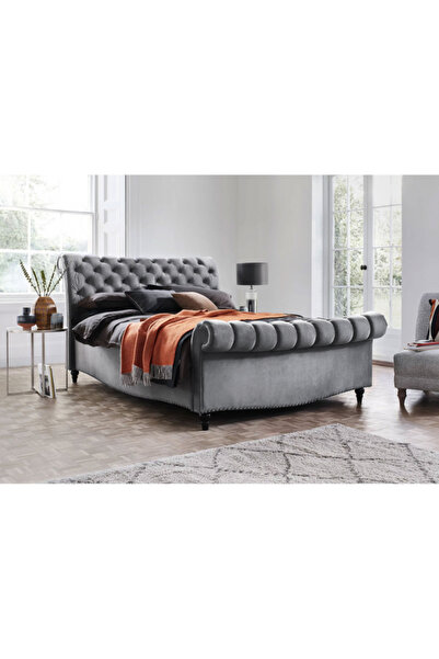 Misterio Bed 180x200 cm Velvet Upholstered Gray with Included Bed Base