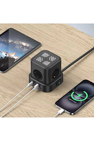 Vothoon Akım Korumalı 4lü Priz Gece Lambalı 2xUSB 2xType-C Çıkış Yüksek Geril...