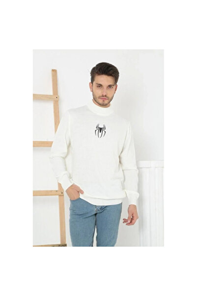 Narnuga    Printed Half-Neck Long Sleeve Woven Knitwear - White