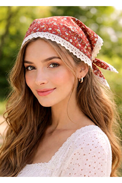 Mufincollection Lace Detailed Floral Patterned Cotton Bandana – Tie-On Women'...