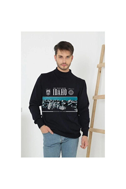 Narnuga    Printed Half-Neck Long Sleeve Woven Knitwear - Black