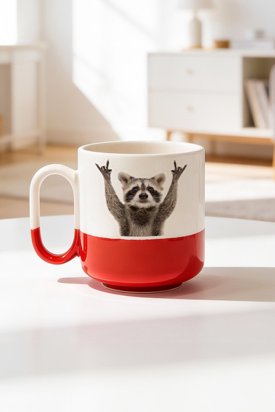 BB TRADE كوب راكون ديزاين سيراميك مطبوع برو سعة 330 مل