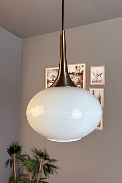 Bamyum Solvia Cam Beyaz Tekli Avize Eskitme Külah Başlık Retro Sarkıt Lamba S...