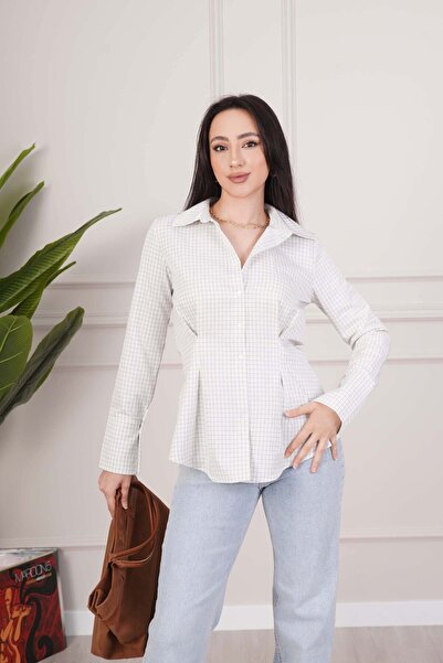 Hipo Trend Checkered Waist-Slit White Full-Fit Shirt