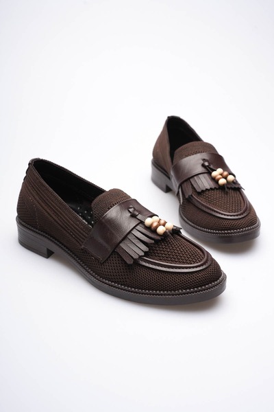 Zerenyus ZR30MS01 Premium tamno smeđe balerine sa perlama i resicama, kratke ...