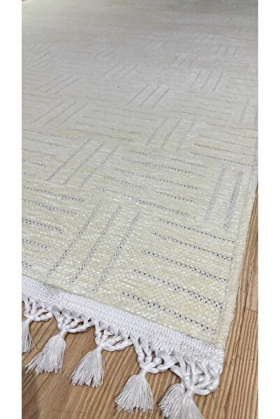 new colourse ÇİZGİLİ KREM LEKE TUTMAZ KAYMAZ PAMUK TABAN DEKORATİF HALI