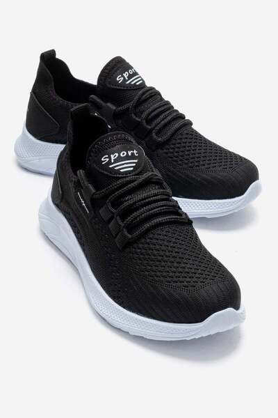 CCWAY AYAKKABI Side Striped Knitwear Men's Sports Shoes Black White