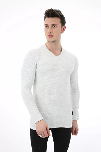 MORADO SE SIENTE PERFECTO Plain Embossed Patterned V-Neck Men's Casual Knitwe...