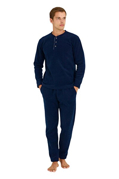 KLY PİJAMA Kly 7305 half buttoned fleece pajama set