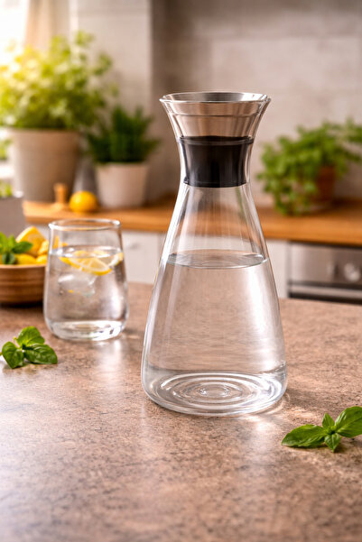 Chefstar Modern Borosilikat Cam Şeffaf Su Sürahisi Kapaklı Modern Tasarım Cam...