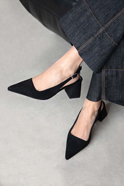 STRASWANS حذاء ستيفان نسائي بكعب من الجلد السويدي باللون الأسود