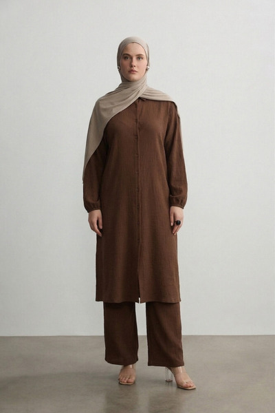 şuranur Tunic Shirt Collar Suit Suitable for Hijab Full Length Buttoned 2XL 6XL