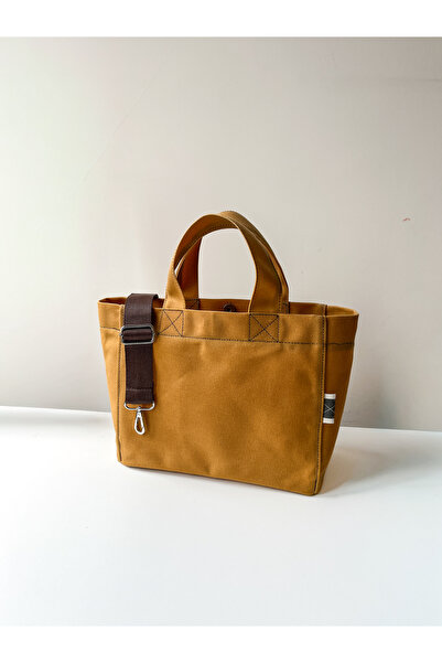 Nora Mumlu Kanvas Kadın el ve Omuz Çantası Camel