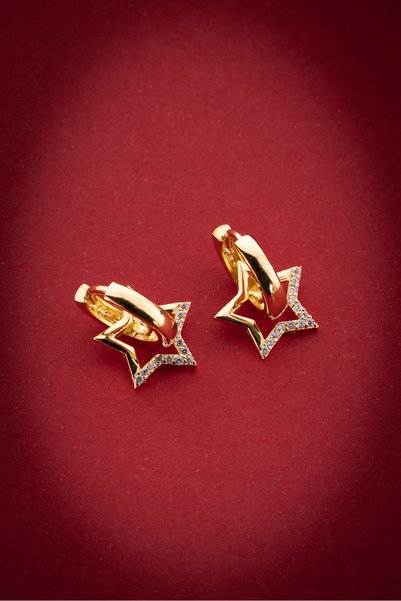 Zundesilver Single Star Dangle Gold Color 15 mm Hoop Earrings