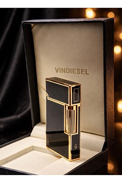 Vindiesel Orijinal Gazlı Çakmak Zarif Gold Detaylı Siyah Şık Tasarım Premium