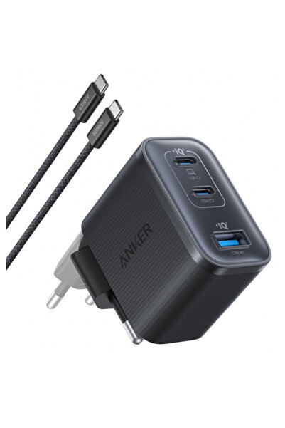 Anker Power Adapter With USB-C Nano Cable, 70W, 3.5A, 1 x USB-A - 2 x USB-C, ...