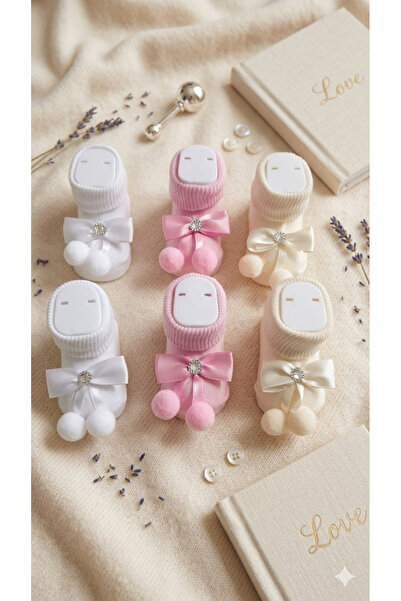 baby socks 6 Adet Ayak Mankenli 3 Renk Ponponlu Hatıra ve Hediyelik Kız Bebek...