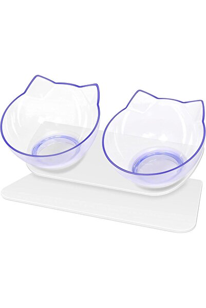 Mumoo Cat وعاء مزدوج للقطط من مومو بير مع حامل مرتفع، شفاف، Bw001، Bo1