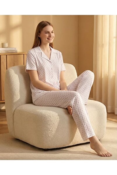 Hirazenmoda Women's Boyraz Short-Sleeved Milan Buttoned Pajama Set