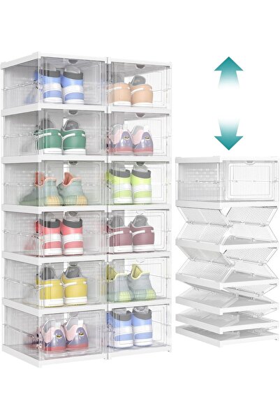 SONGMICS Σετ 2 πτυσσόμενων οργανωτών παπουτσιών, πολυπροπυλένιο, διαφανές/λευ...