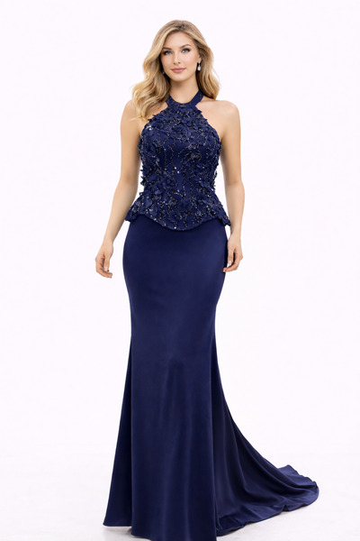 Hüseyin Baştürk Üç Boyutlu Çiçek İşlemeli Balık Form Abiye