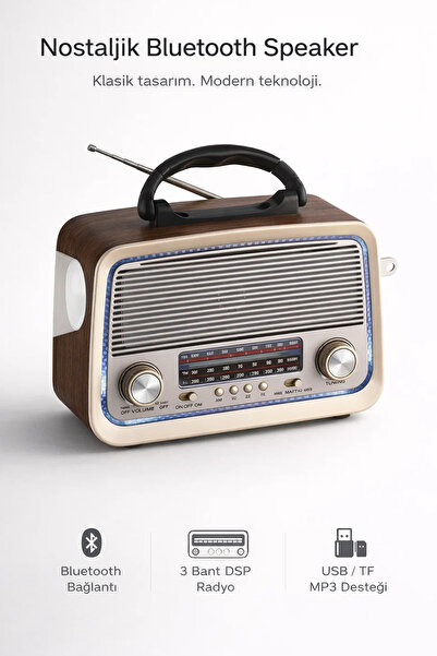 FaroxTech Retro Tasarım Şarjlı Bluetooth Hoparlör & FM/AM/SW Radyo - Taşınabi...