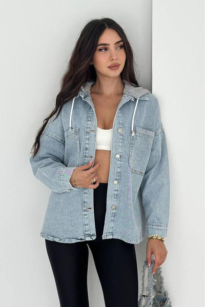 Noa&Noa Hooded Double Pocket Shirt Jacket - Light Blue Light Blue