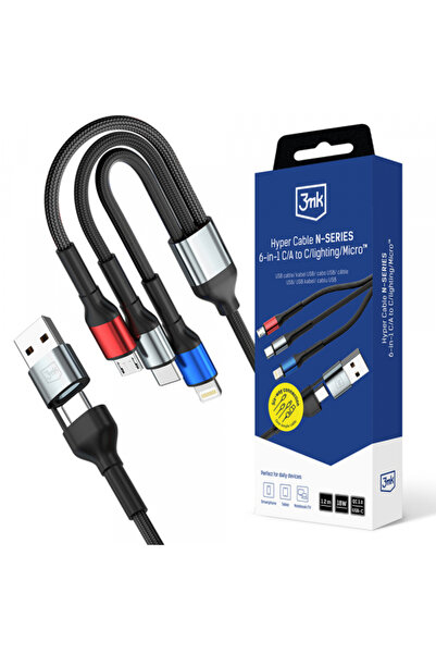 3MK Cablu Incarcare USB-A / USB-C - Lightning / microUSB / USB-C Hyper N, 18W...