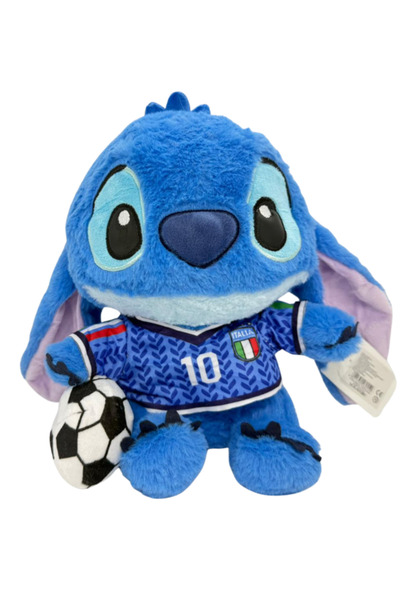 OEM Jucărie de Plus Stitch Fotbalist 23 cm, Tricou Albastru, cu Minge, Pufoasă,