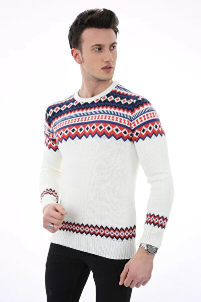 MORADO SE SIENTE PERFECTO Patterned White Thick Winter Casual Knit Sweater
