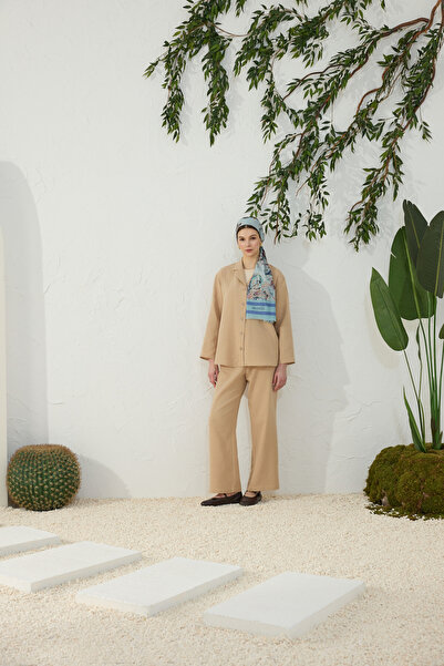 Aker Camel Off-Shoulder Jacket Collar Pajama Top