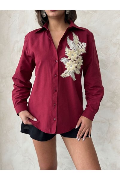 TP Floral Detailed Shirt - Burgundy