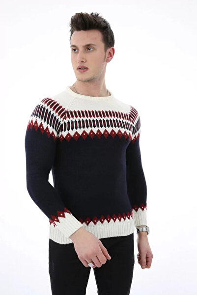 MORADO SE SIENTE PERFECTO Patterned Navy Blue Thick Winter Men's Casual Knit ...