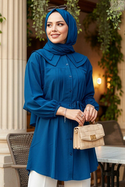 N.S NEVA STYLE Buttoned Petrol Green Hijab Tunic 20228Py