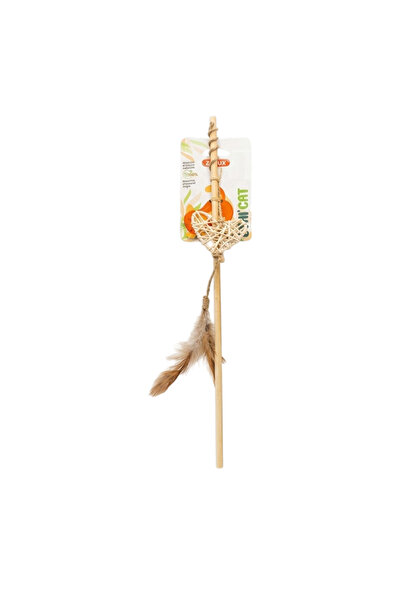Zolux Moichi Interactive Cat Teaser Wand - 40cm Natural Wood, Woven Heart & F...